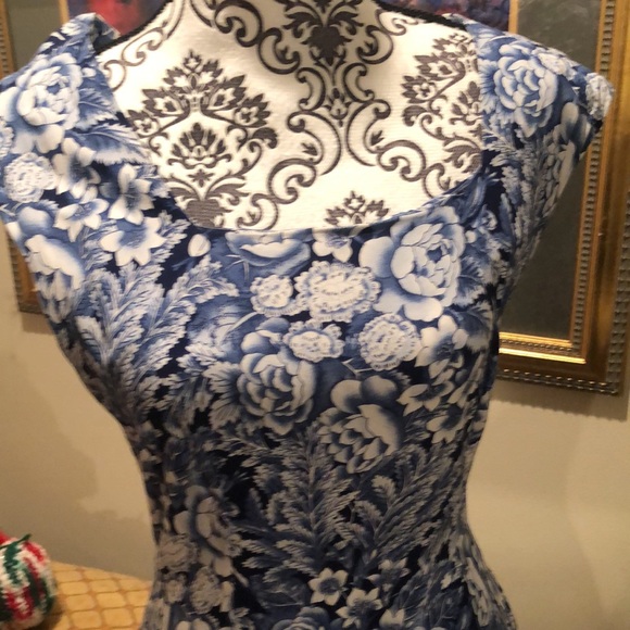 Linea Moda midi sundress with criss cross back, navy, cornflower and white, 12 - Picture 2 of 6